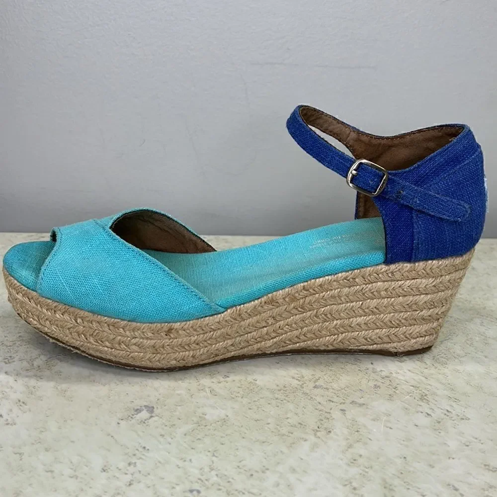 Toms Wedge Espadrille 8.5 Aqua/Blue
